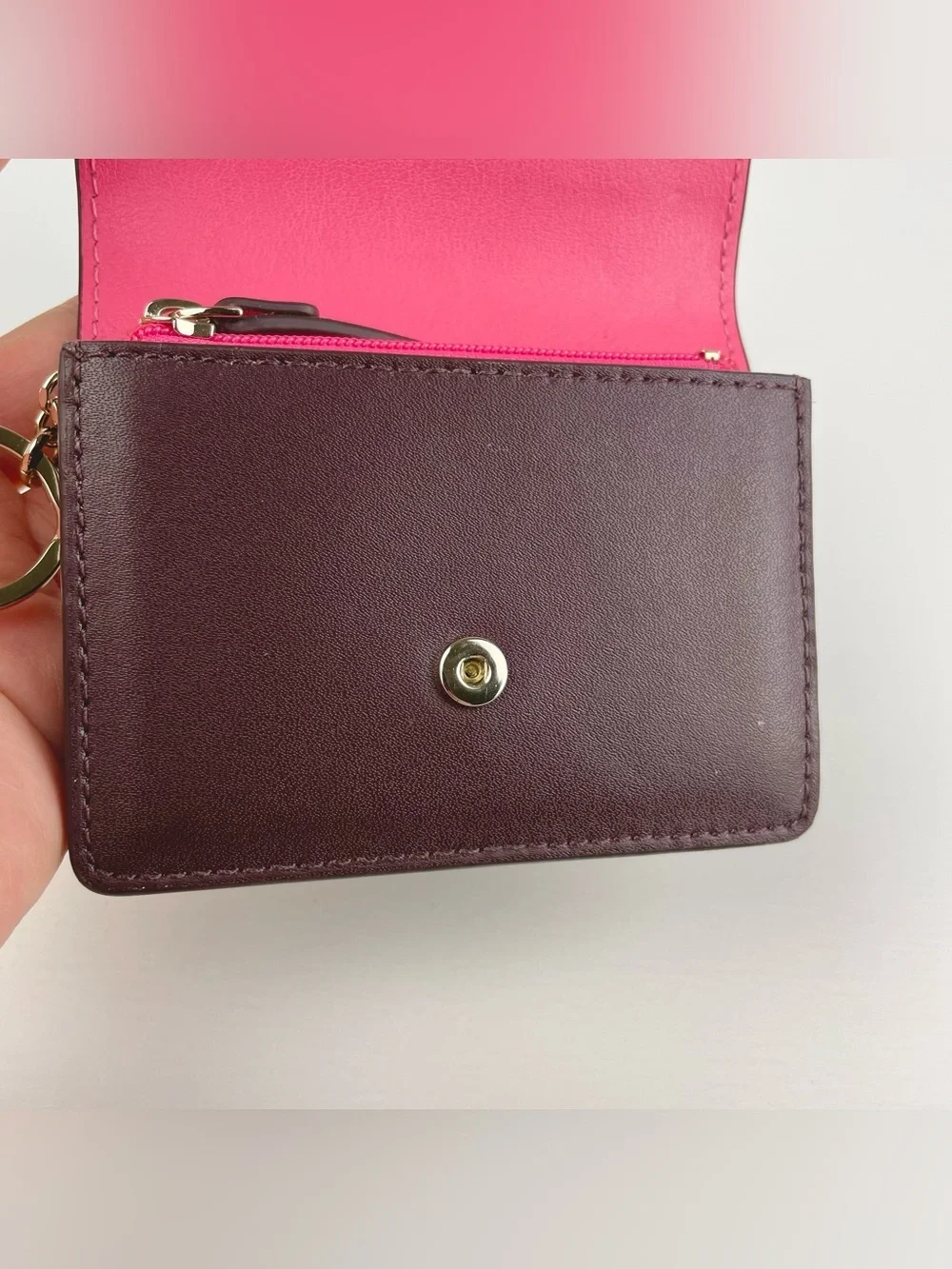 kate spade New York Plum Gemma Scalloped Card Mini Wallet w/ Key Ring ID Window